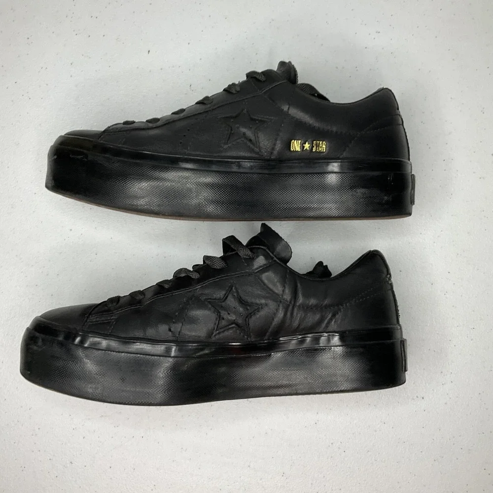 Converse‎ One Star Platform Leather Sneakers Womens Sz 8 Black Low Top 559898C